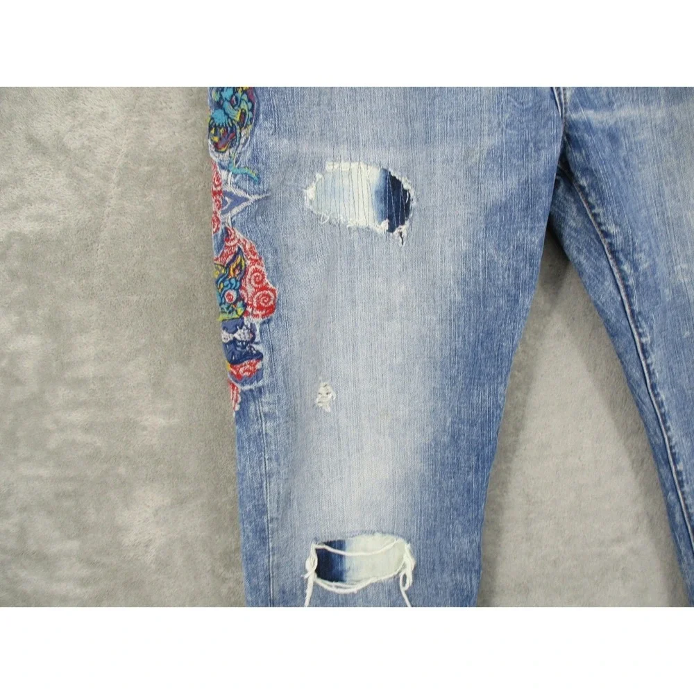 True Religion Jeans Mens 36 Geno Ojai Escape Dragon Embroidered Distressed‎ Blue